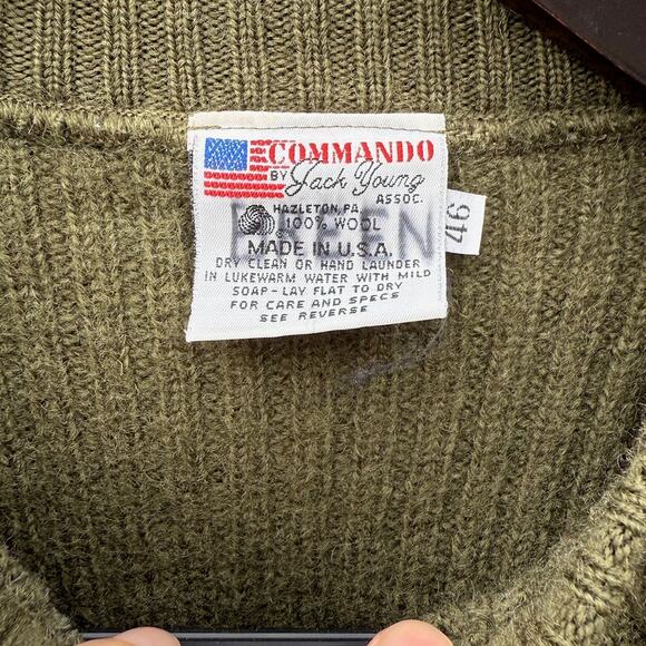 Vintage Commando by Jack Young Military green wool sweater Size 46 Large - Picture 3 of 12